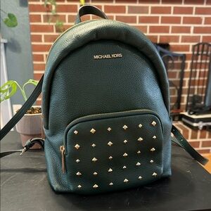 Michael Kors Forest Green Backpack with Gold Accents